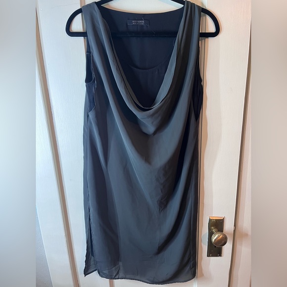 ALL SAINTS grey Black Georgette Draped Layered - Picture 2 of 5